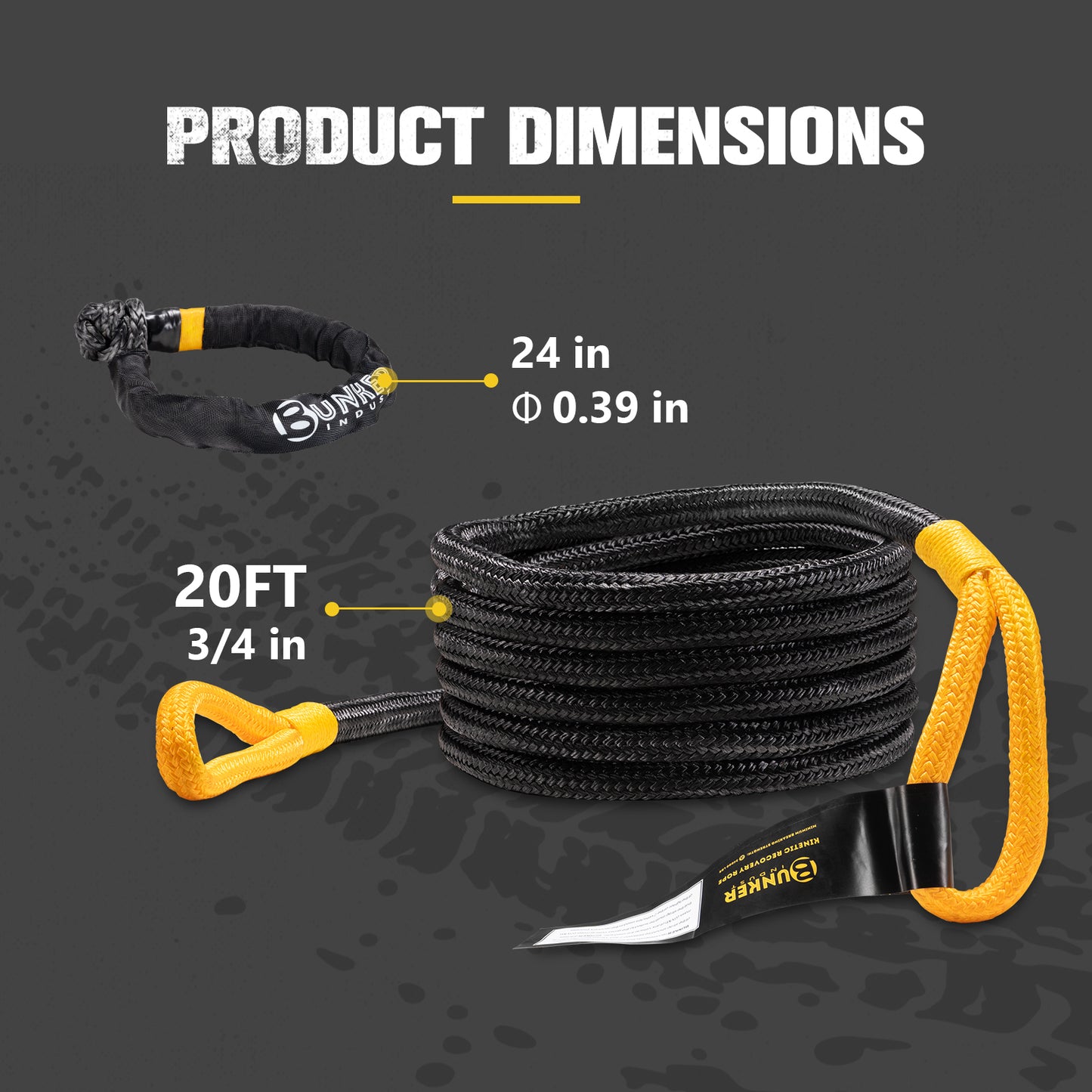 BUNKER INDUST 3/4in×20ft Kinetic Recovery Rope with 2 Soft Shackles Ki ...