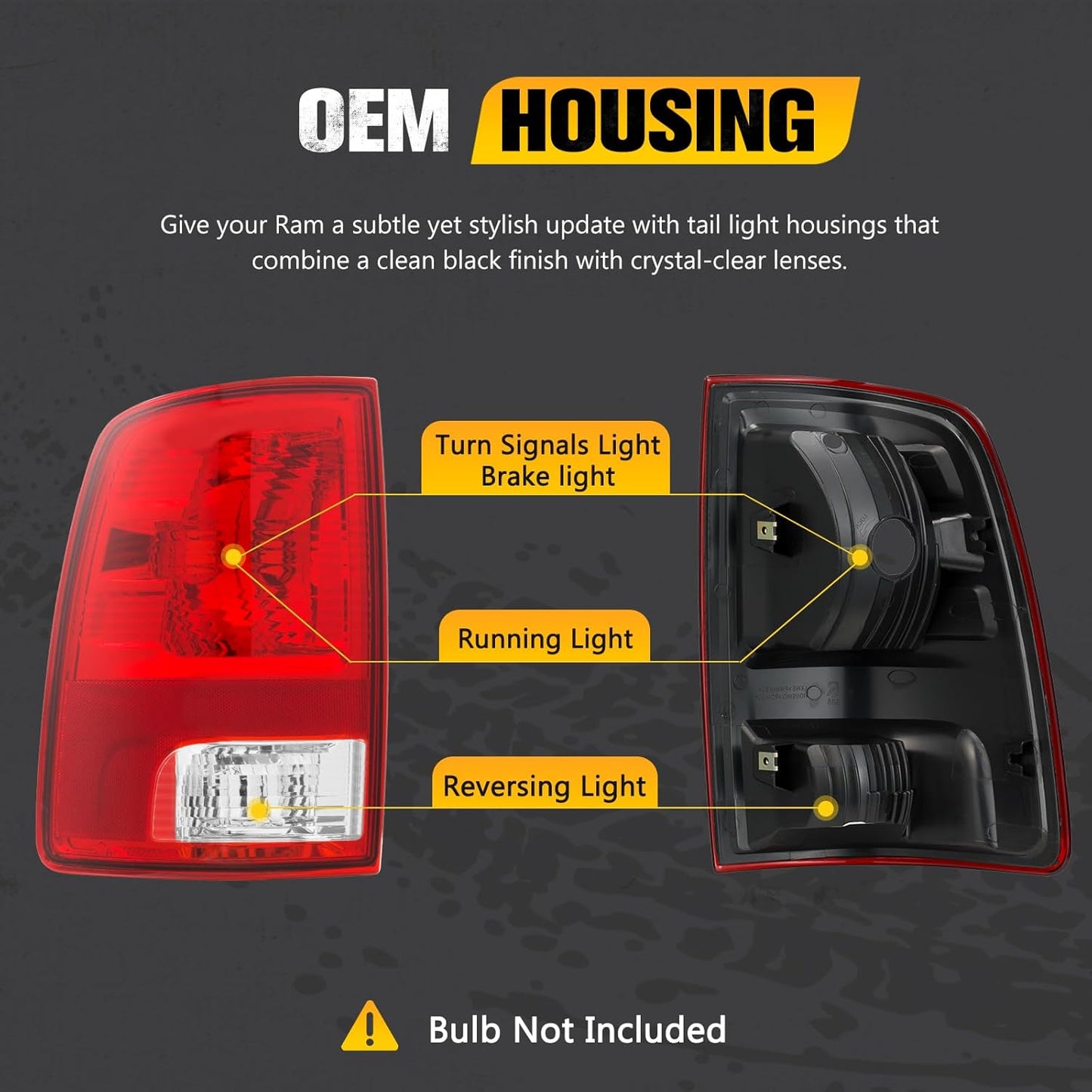 BUNKER INDUST Tail Light Assembly Compatible With 2009-2018 Dodge Ram 1500 2500 3500 Rear Brake Tail Lamp, Driver & Passenger Side (Bulbs Not Included)
