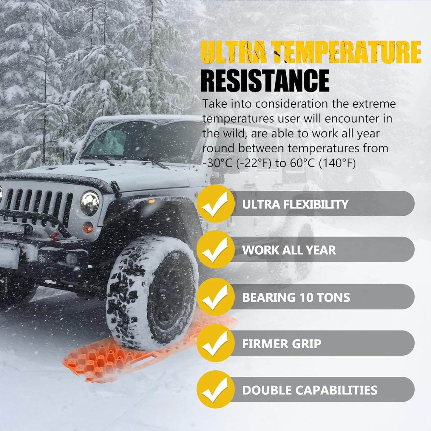 BUNKER INDUST Off Road Traction Boards, Pair Recovery Tracks Traction Mat for Vehicle Truck Jeep SUV, Mud, Snow, Sand Ramp-Orange Emergency Tire Traction Pads (Gen 10th)