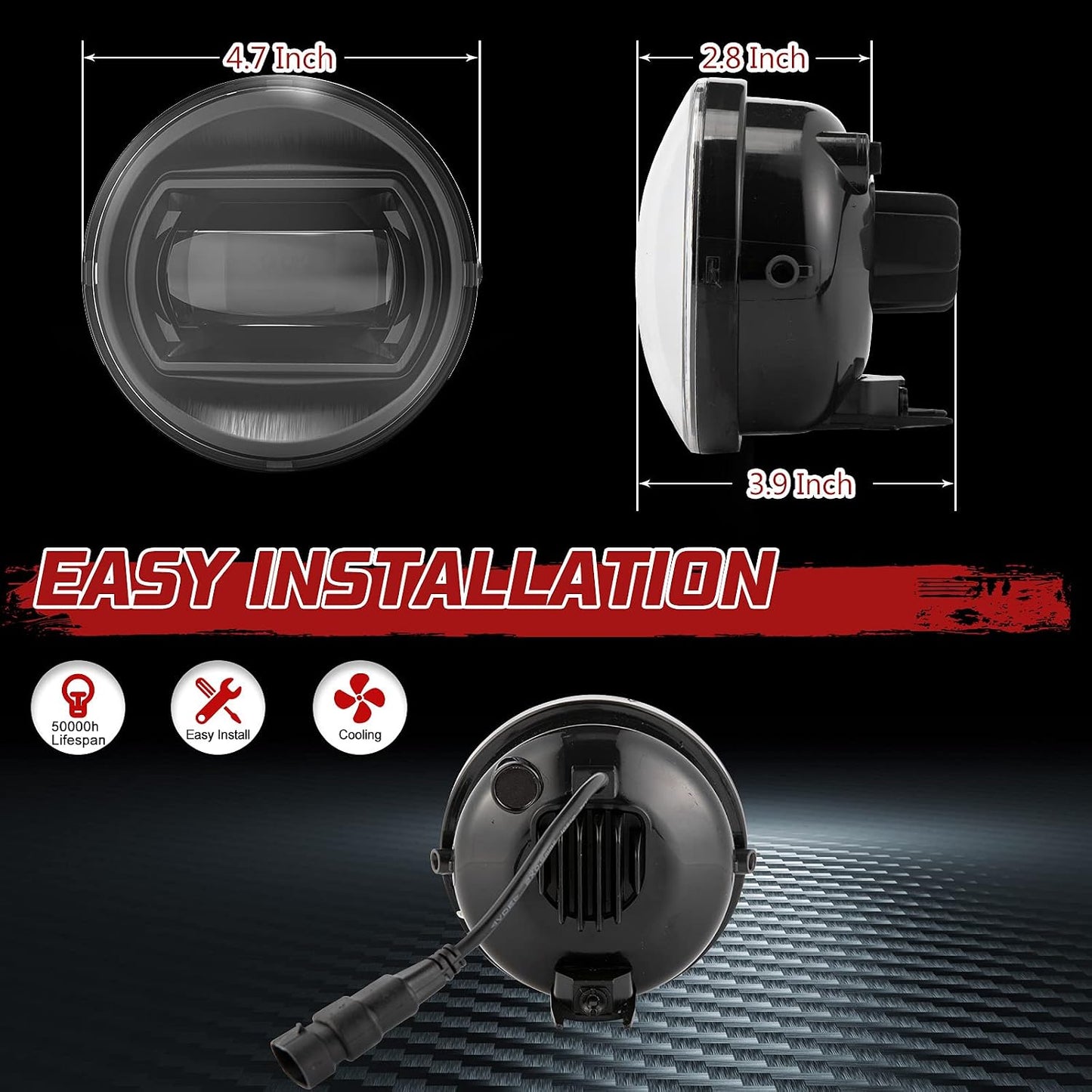 BUNKER INDUST Fog Lights for Tacoma 2005-2011/ Solara 2004-2006/ Sequoia 2008-2015/ Tundra 2007-2013, Bumper Driving Fog lamp Kit Fog Light with Adapter Extension Harness