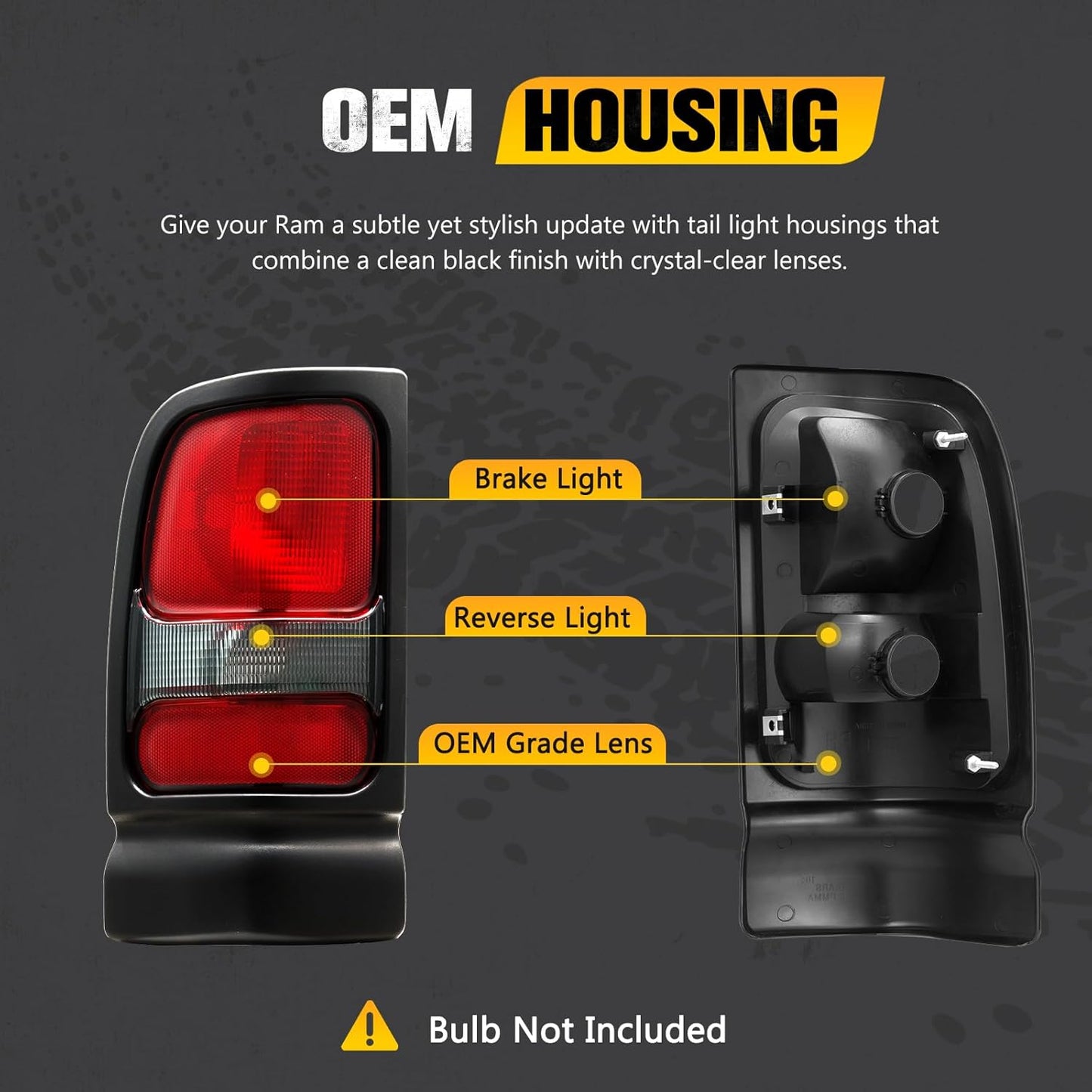 BUNKER INDUST Tail Light Assembly Compatible With 1994-2001 Dodge Ram 1500/1994-2002 Ram 2500/3500 Rear Brake Tail Lamp, Driver & Passenger Side (Bulbs Not Included)