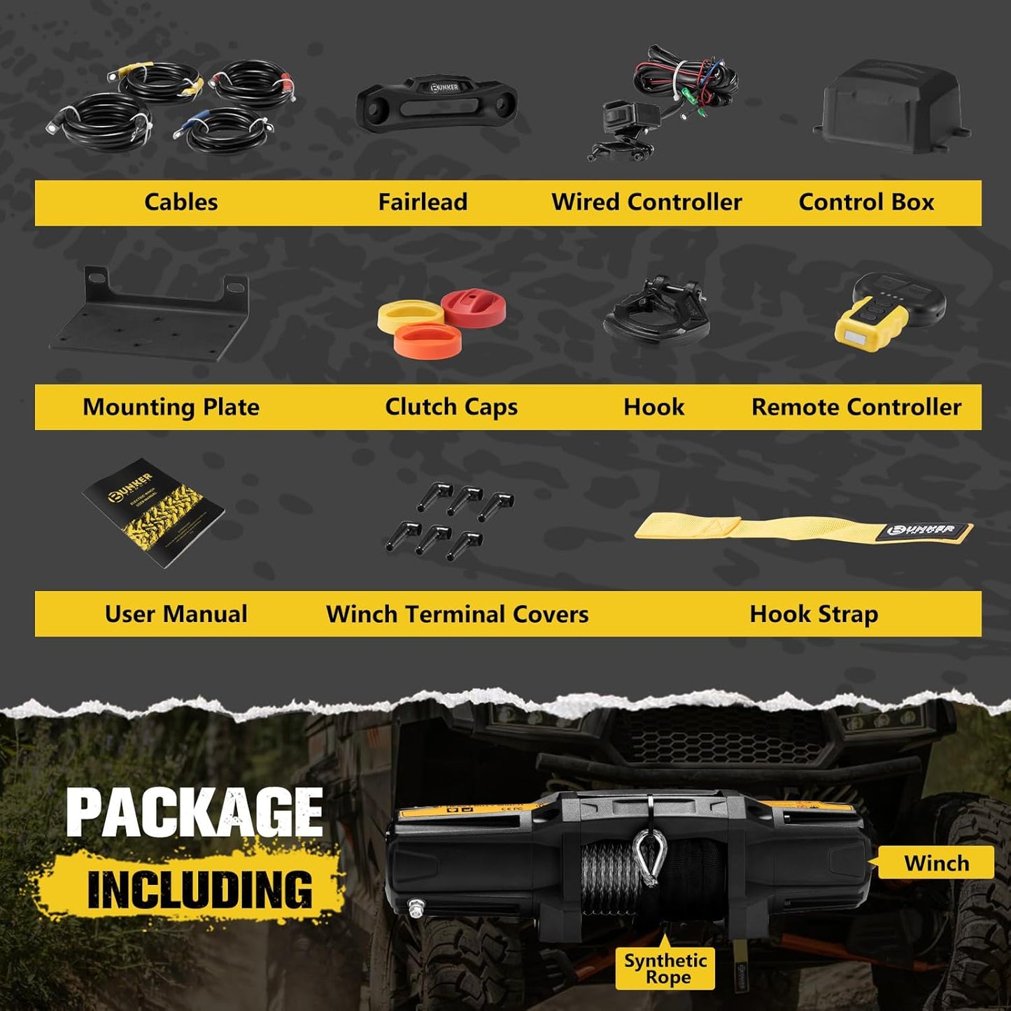 6500lb Electric Winch with Synthetic Rope Hawse Fairlead Kit For UTV/ATV