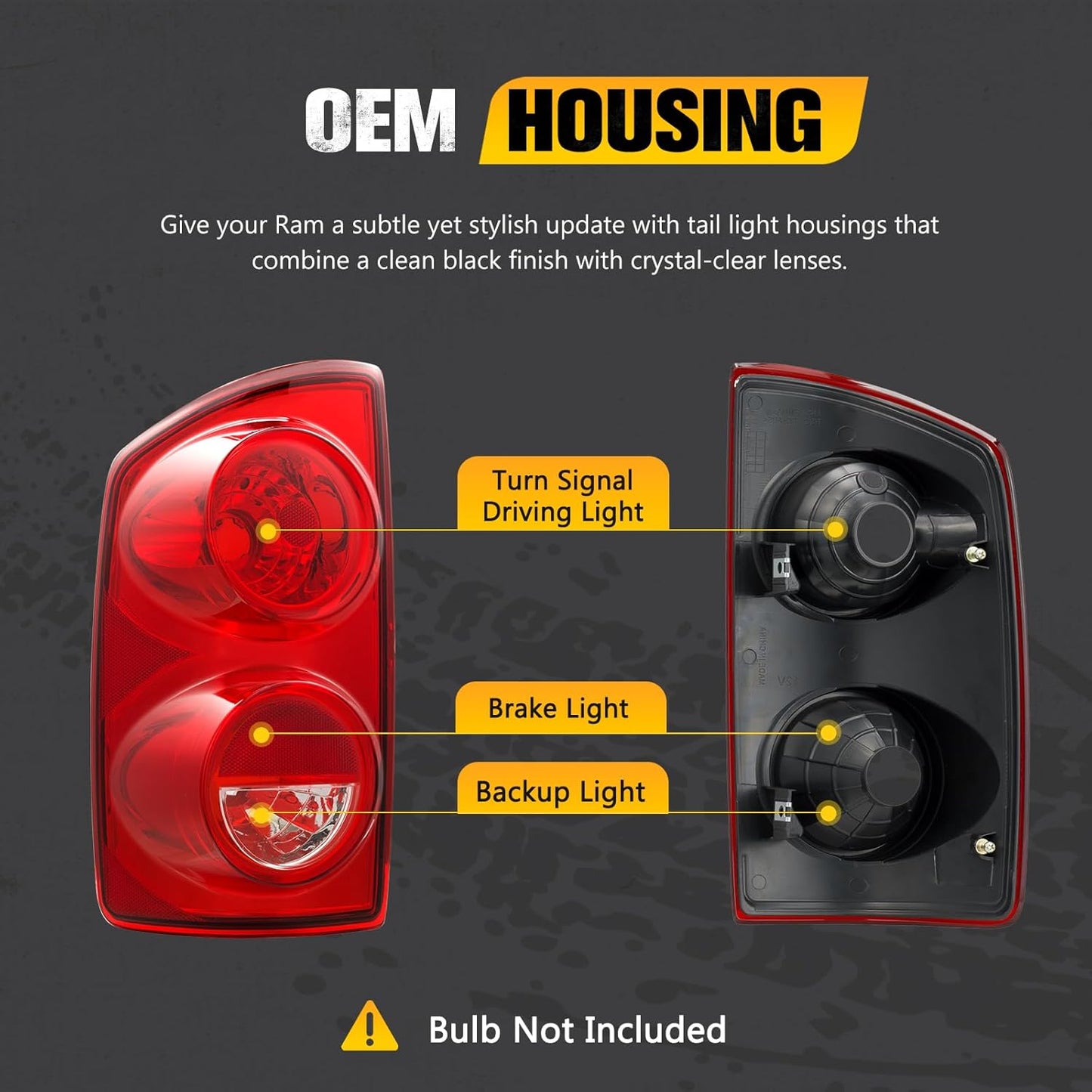 BUNKER INDUST Tail Light Assembly Compatible With 2007-2008 Dodge Ram 1500/2007-2009 Ram 2500 3500 Rear Brake Tail Lamp, Driver & Passenger Side (Bulbs Not Included)