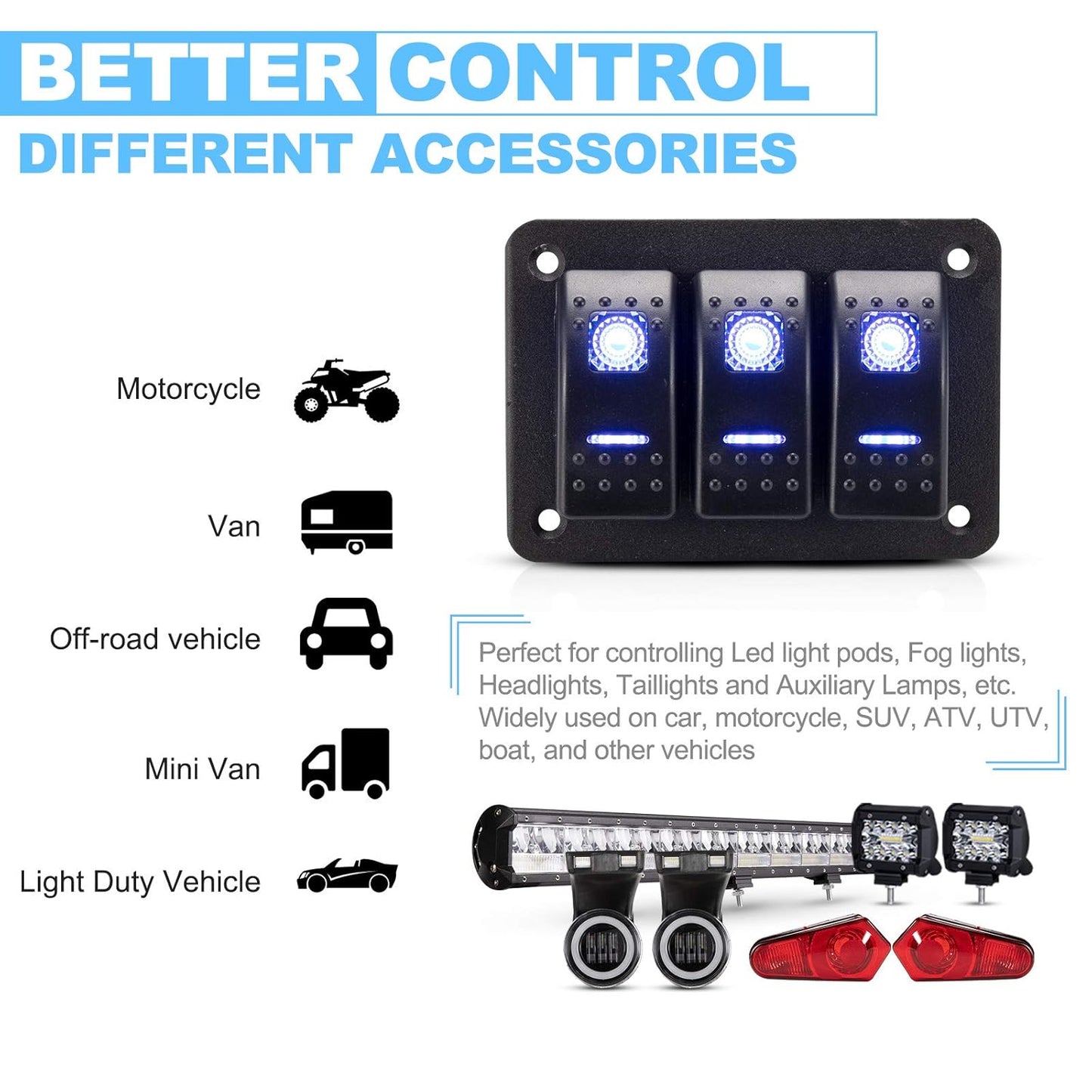 BUNKER INDUST 2 Gang Rocker Switch Aluminum Panel with Blue LED Light Waterproof 5 Pin On Off Toggle Switches for 12V/24V Marine Boat RV Truck Car ATV