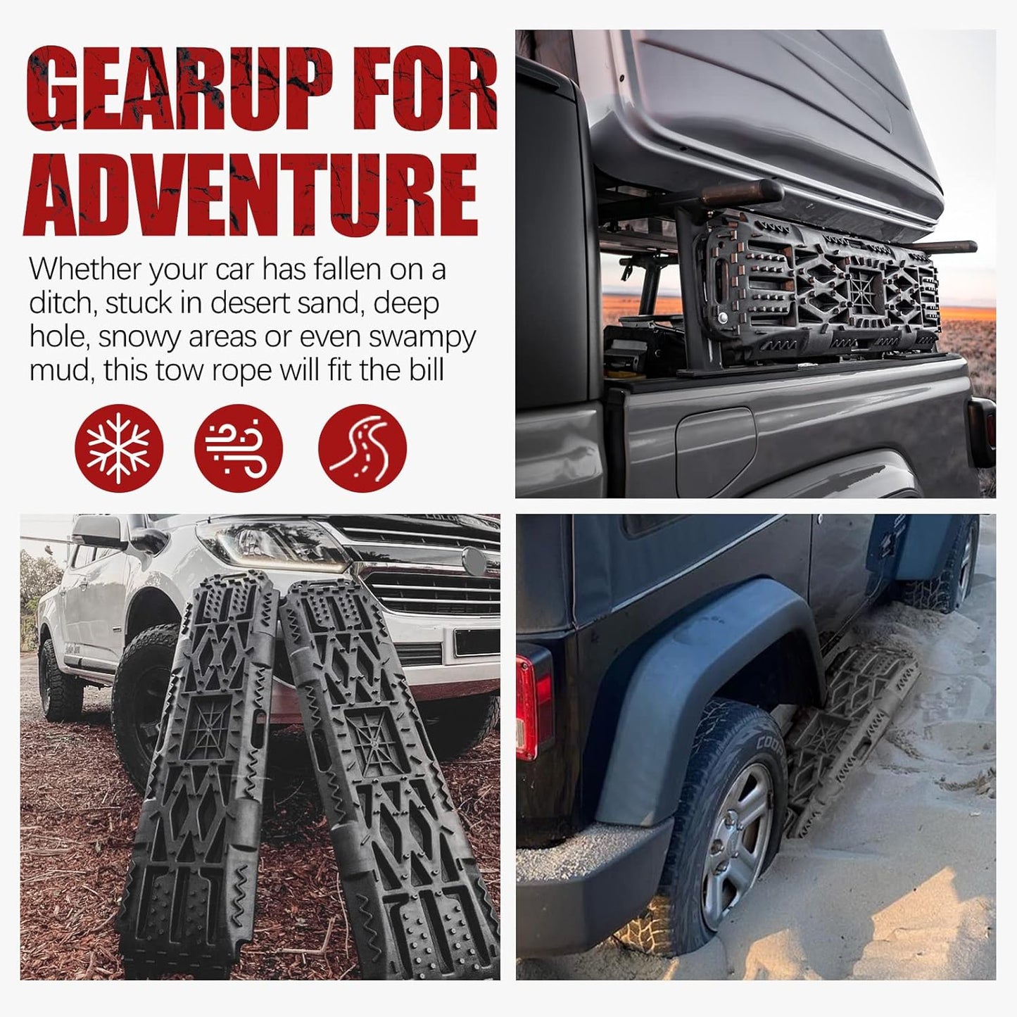 BUNKER INDUST Offroad Traction Boards with Jack Lift Base, Mud Sand Snow Tire Recovery Ramps for 4X4 Jeep Truck SUV ATV UTV