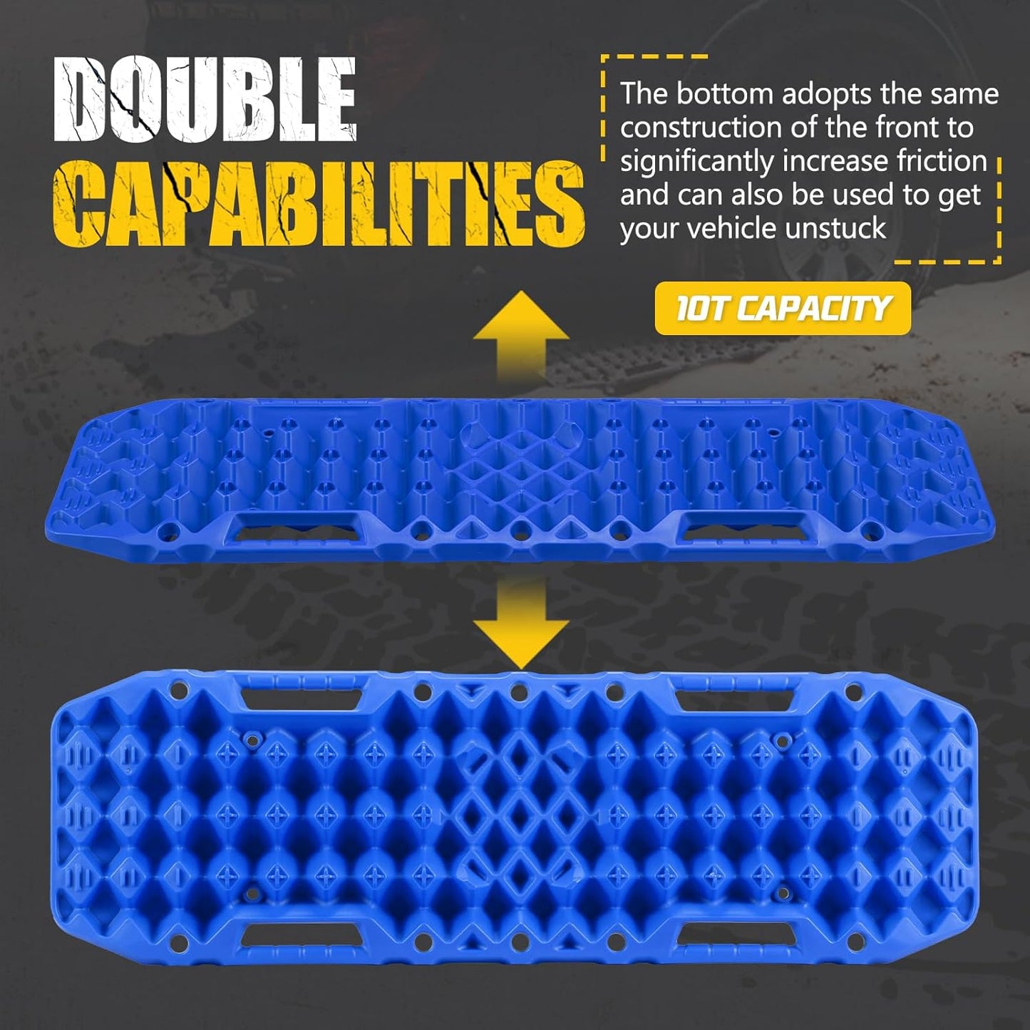 BUNKER INDUST Off-Road Traction Boards with Jack Base,Pair Recovery Track 4X4 Jeep Truck Emergency Tire Traction Mat with Bag -Sand, Mud, Snow Tracks Blue Traction Pad (Gen 7th)