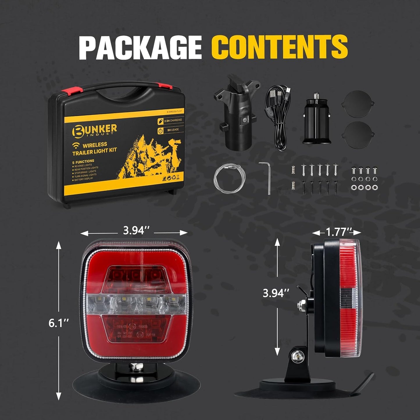 BUNKER INDUST Wireless Trailer Lights Kit, Adjustable Magnetic Towing Lights with Brake Stop Turn Reverse Light for Trucks, Boat, RV, Vehicle, Caravan