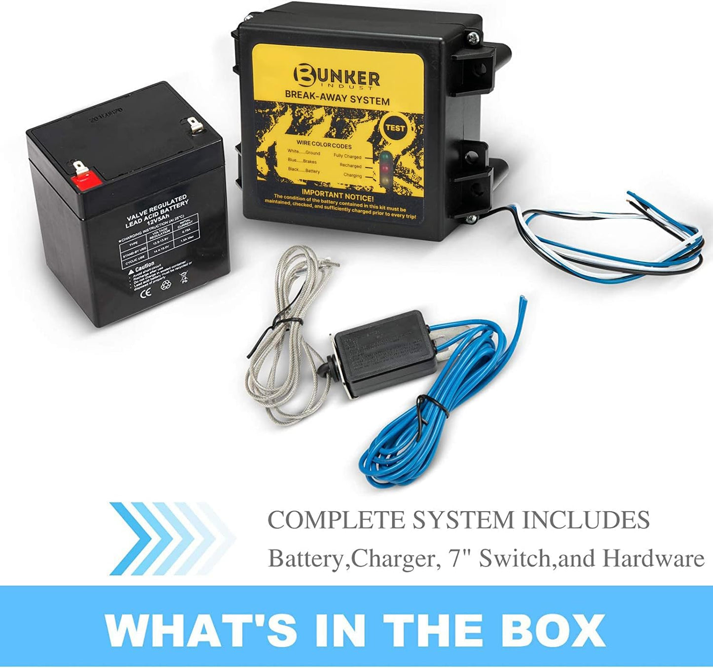 BUNKER INDUST Trailer Brake Breakaway Kit with Charger, LED Display, Switch, 12V 5Ah Battery for Trailer Caravan