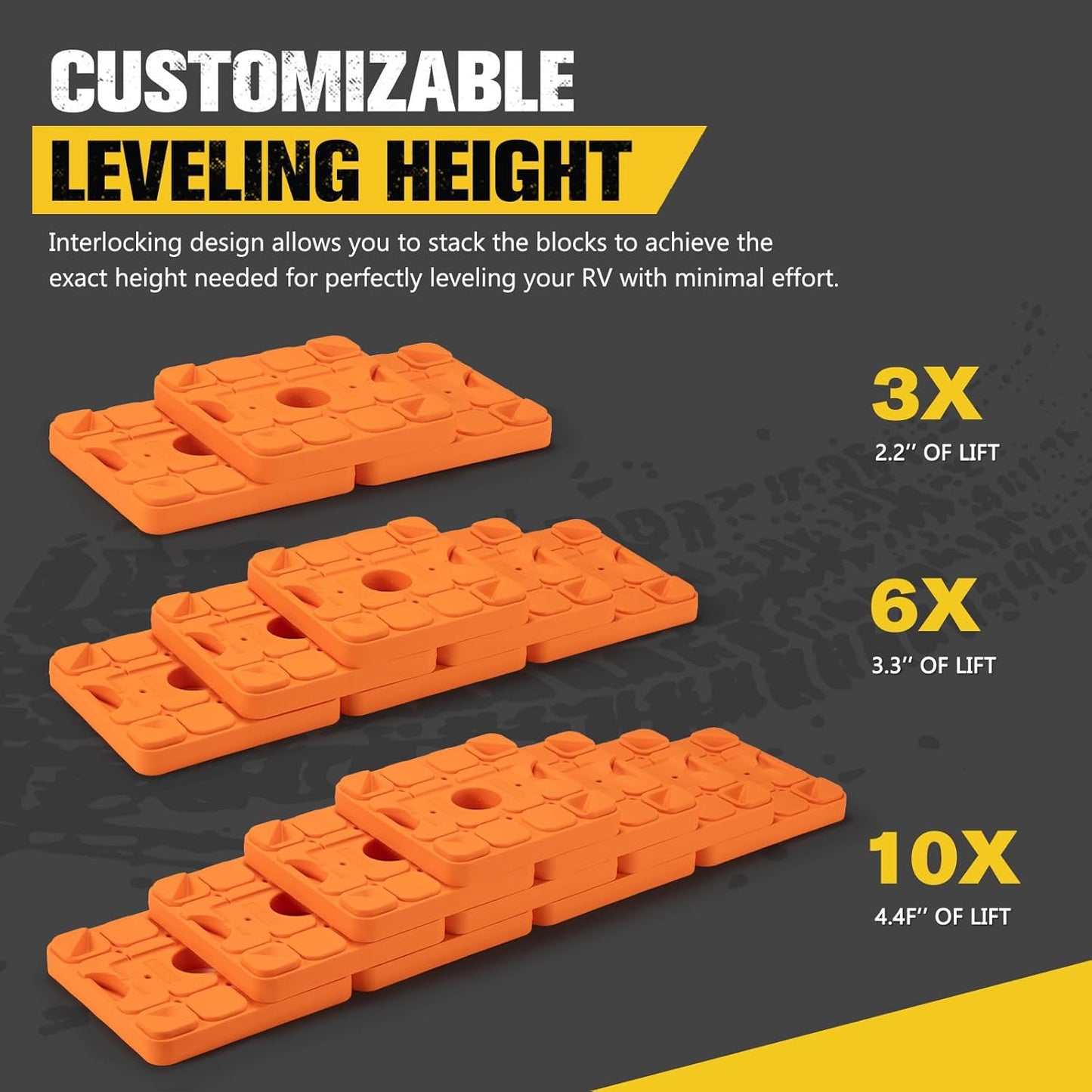 BUNKER INDUST RV Leveling Blocks/Stackable Jack Blocks, Interlocking Leveling Pads Wheels Stabilizer Blocks with Bag for Camper Trailer RVs, 10 Pack, Orange