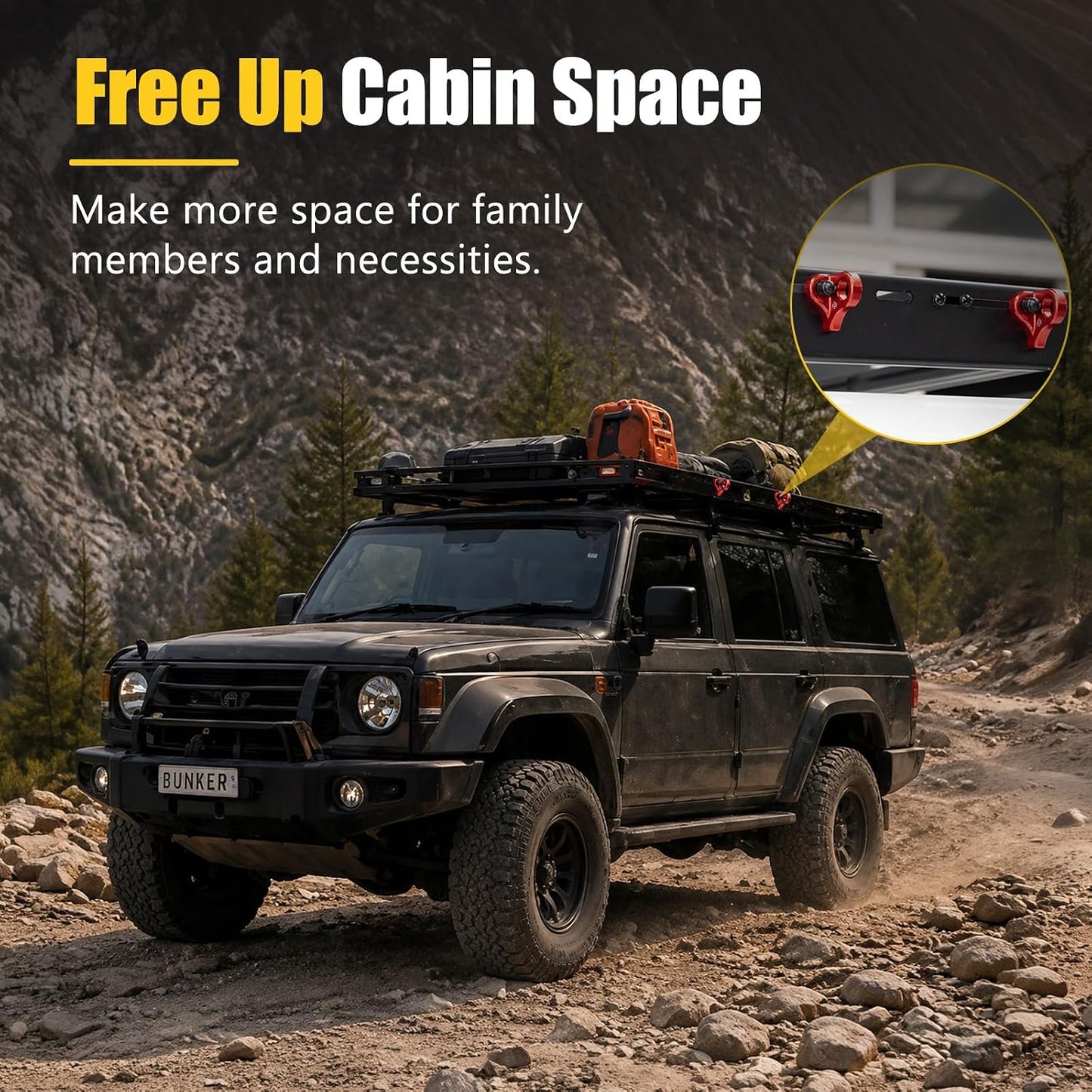 BUNKER INDUST Universal Utility Roof Rack Hook, Aluminum Hanging Anchor, 265 LBS Max Load, Fits Roof Rack Platform & Side Rail, Camping Offroad 4WD Overland Gear Storage Accessory, Red