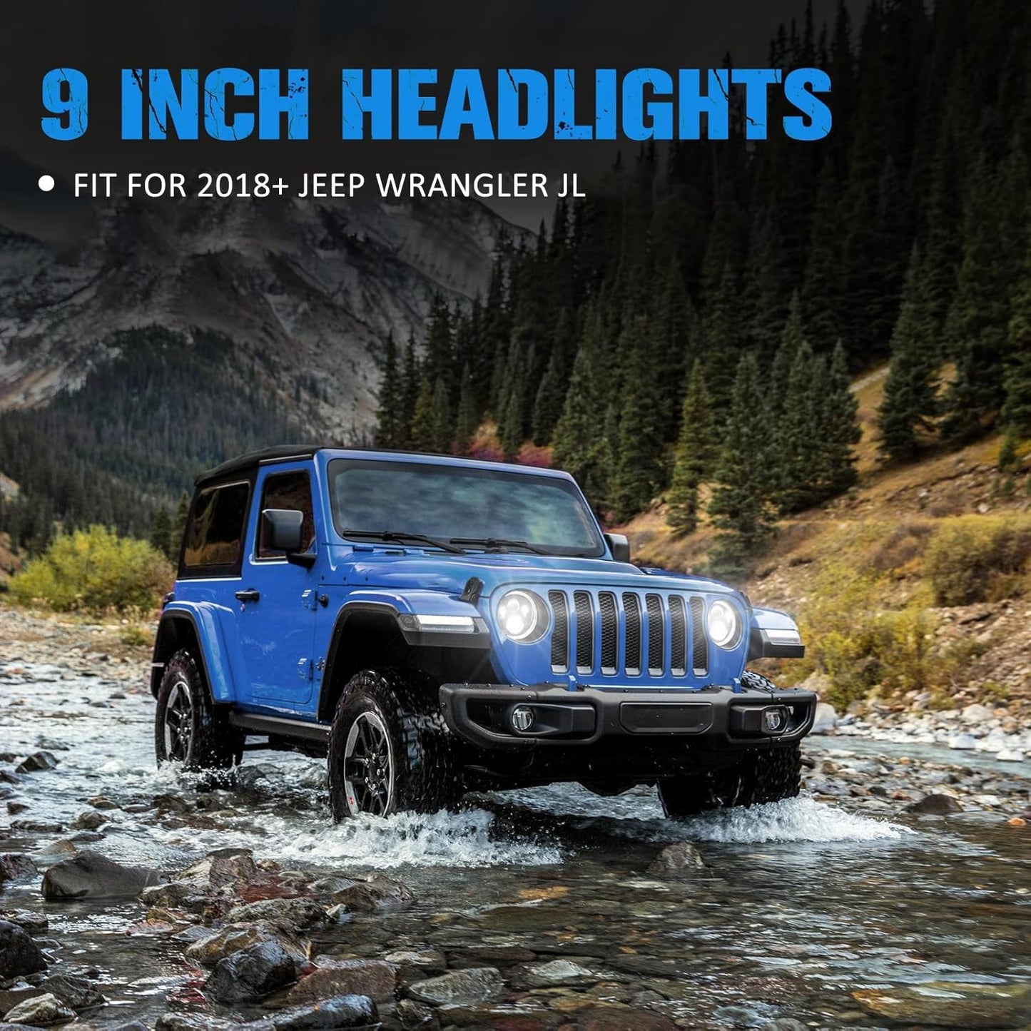 BUNKER INDUST Wrangler JL 9” Inch LED Headlights with Halo DRL,Pair Round Headlamp with Daytime Running Lights for Jeep Gladiator JT 2018-2025 Jeep Wrangler JL/4xe Accessories