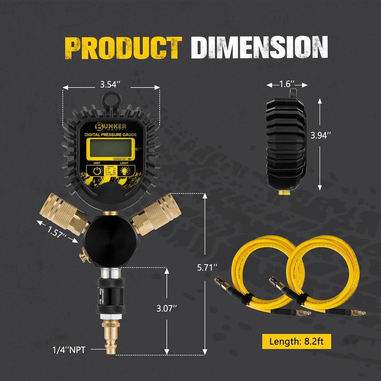 BUNKER INDUST 2 Tire Inflation Deflation System, Rapid High-Flow Air Up Down Kit with Digital Tire Pressure Gauge, 2 Wheels Off Road Tire Deflator Inflate-Up to 200" Wheelbase