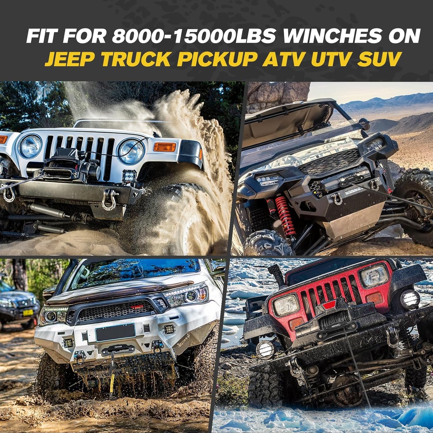 BUNKER INDUST Synthetic Winch Rope Kit,3/8" x 100' 23809LBS Winch Line Cable Replacement with Protective Sleeve+Winch Fairlead+Hook for 4WD Off Road Vehicle Jeep Truck ATV UTV SUV(Black)