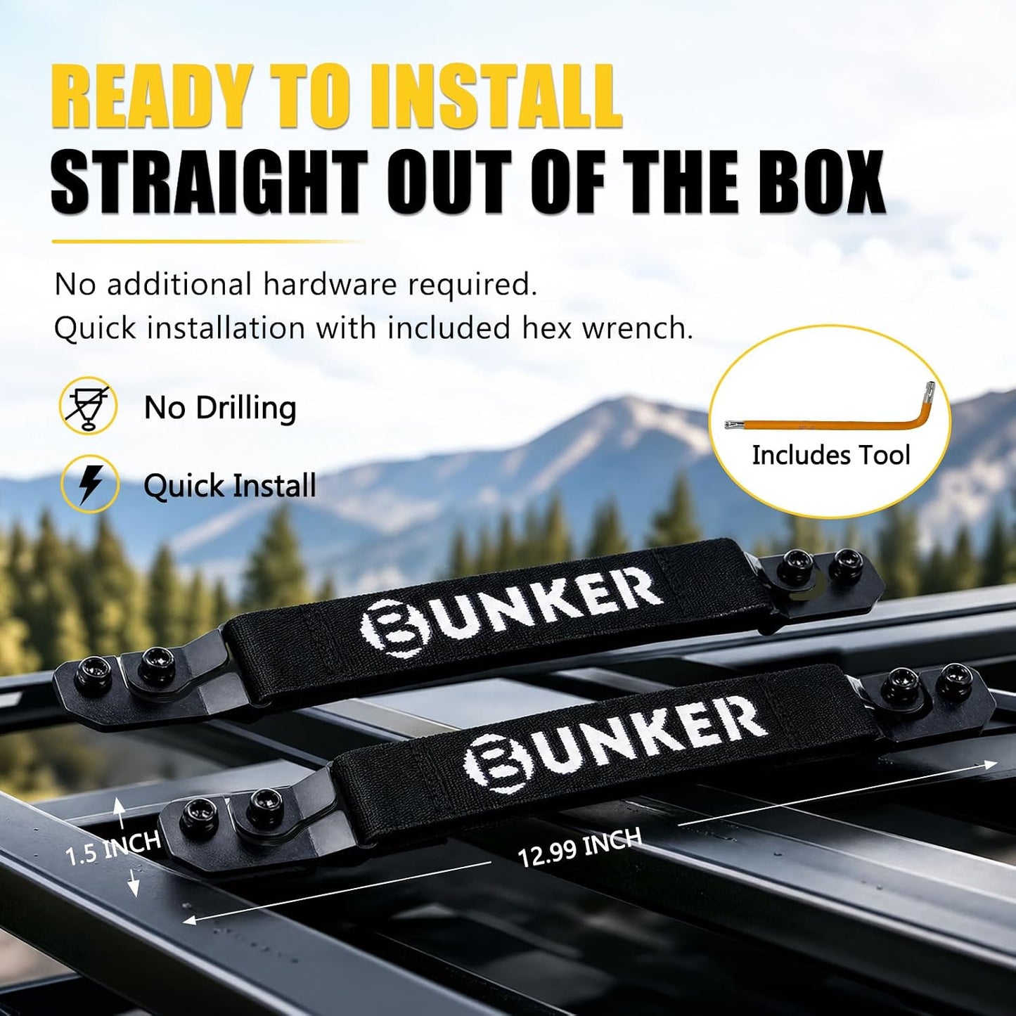 BUNKER INDUST 2PCS Roof Rack Grab Handles, Reinforced Strap Comfort Webbing Side Hand Grips Anti-Vibration for Overland Platform Racks Rooftop Tent Access