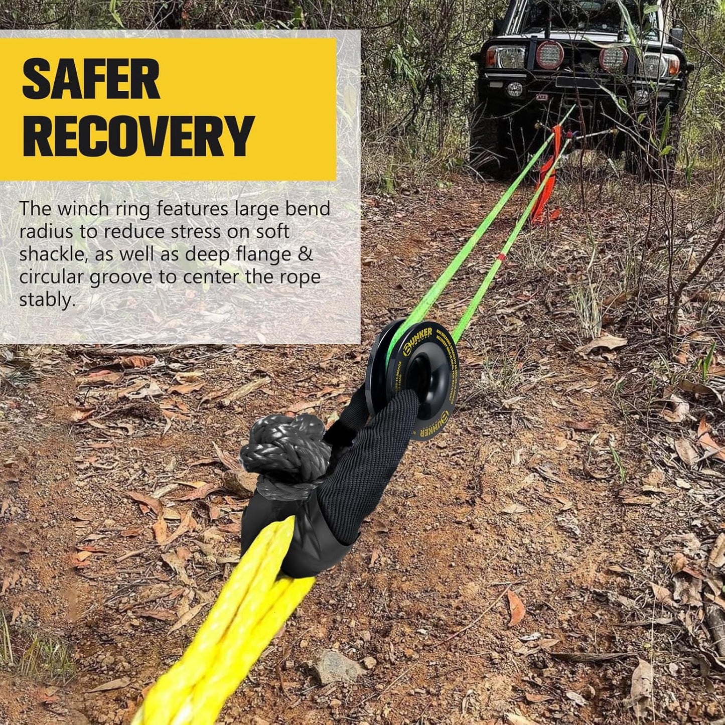 BUNKER INDUST Synthetic Soft Shackle with Winch Ring,Recovery Ring Snatch Rope Towing Straps Block Pulley Kit Winch Accessories for Off-Road ATV UTV Jeep Trailer Truck SUV 4x4