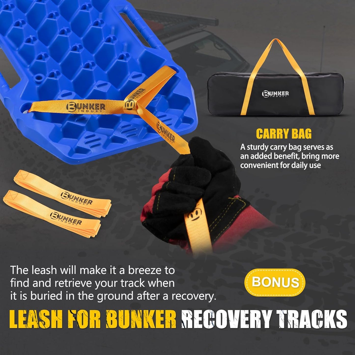 BUNKER INDUST Off-Road Traction Boards with Jack Base,Pair Recovery Track 4X4 Jeep Truck Emergency Tire Traction Mat with Bag -Sand, Mud, Snow Tracks Blue Traction Pad (Gen 7th)