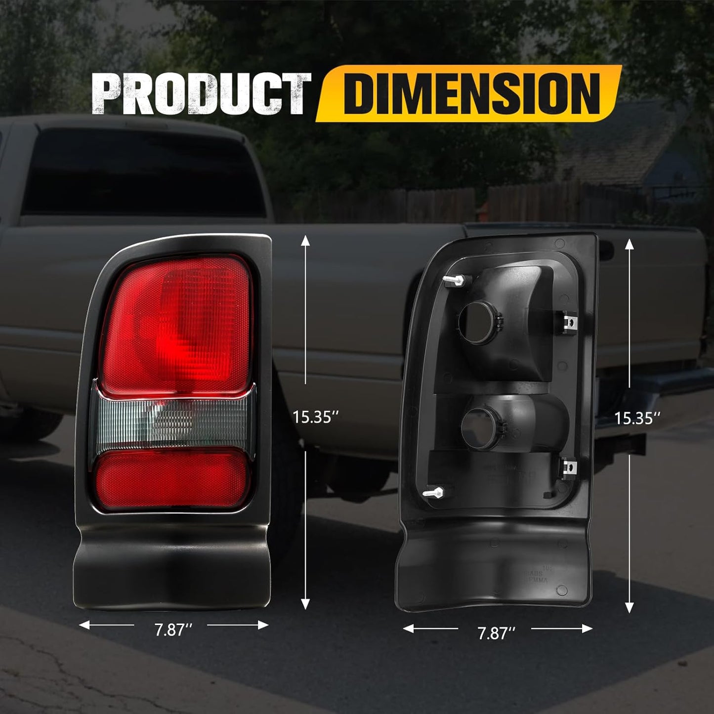 BUNKER INDUST Tail Light Assembly Compatible With 1994-2001 Dodge Ram 1500/1994-2002 Ram 2500/3500 Rear Brake Tail Lamp, Driver & Passenger Side (Bulbs Not Included)