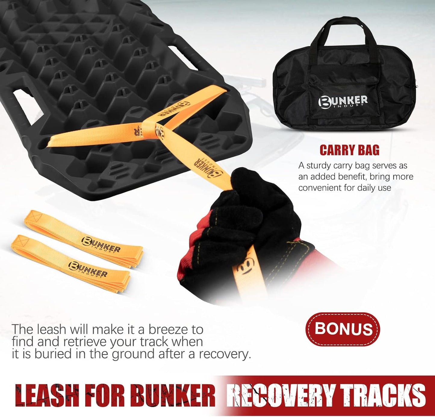 BUNKER INDUST Offroad Traction Boards with Jack Base,Multifunctional Extendable Recovery Track Tire Traction Mat Snow Mud Sand Tracks-4X4 ATV UTV SUV Truck Traction Pads with Bag, Black (Gen 8)