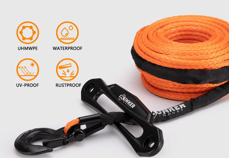 50' X 3/16" Red Synthetic Winch Rope Cable W/Rubber Stopper Hawse